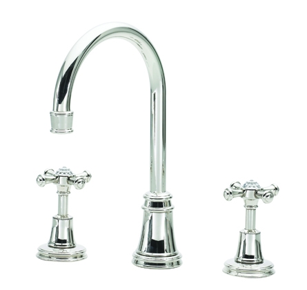 KN1827X BASIN THREE HOLE MIXER SWIVEL SPOUT CRYSTAL CROSS HANDLE